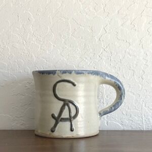 Vintage Hand Thrown Ceramic Coffee Mug Primitive Stoneware SA Ranch Brand Style
